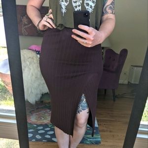 Brown Knit Pencil Skirt w/ Slit